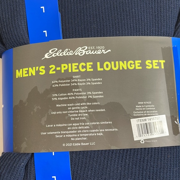 Eddie Bauer Men’s Top & Bottom Lounge Set, Navy / Gray size large - Picture 7 of 8